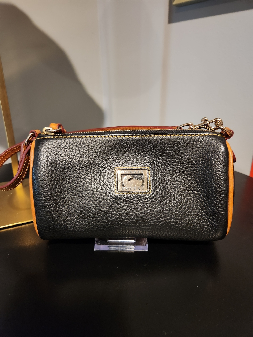 Dooney & Bourke Black Pebbled Leather Barrel Bag